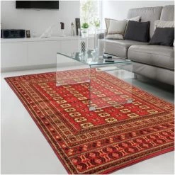 UNAMOURDETAPIS Tapis Salon 60x110 Cm Rectangulaire BC BOUKARA Rouge Entrée Adapté Au Chauffage Par Le Sol - Rouge
