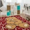 UNAMOURDETAPIS Tapis Enfant 60x110 Cm Rectangulaire BC TEDDY COEUR Rouge Chambre Adapté Au Chauffage Par Le Sol - Rouge
