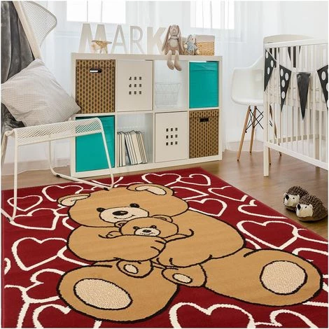 UNAMOURDETAPIS Tapis Enfant 60x110 Cm Rectangulaire BC TEDDY COEUR Rouge Chambre Adapté Au Chauffage Par Le Sol - Rouge 1 UNAMOURDETAPIS Tapis Enfant 60x110 Cm Rectangulaire BC TEDDY COEUR Rouge Chambre Adapté Au Chauffage Par Le Sol - Rouge