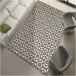 UNAMOURDETAPIS Tapis Salon 60x110 Cm Rectangulaire BC CARREAU DE CIMENT Gris Entrée Adapté Au Chauffage Par Le Sol - Gris -Tapis et paillasson Soldes 7368965 5
