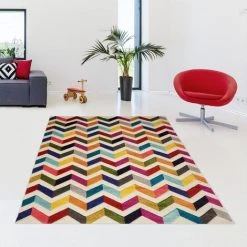 UNAMOURDETAPIS Tapis Salon 80x150 Cm Rectangulaire CHEVRON BOUTIK Multicolore Chambre Adapté Au Chauffage Par Le Sol - Multicolore