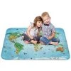 UNAMOURDETAPIS Tapis Enfant 70x95 Cm Rectangulaire ULTRA DOUX MAPPEMONDE Bleu Chambre Adapté Au Chauffage Par Le Sol - Bleu