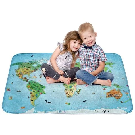 UNAMOURDETAPIS Tapis Enfant 70x95 Cm Rectangulaire ULTRA DOUX MAPPEMONDE Bleu Chambre Adapté Au Chauffage Par Le Sol - Bleu 1 UNAMOURDETAPIS Tapis Enfant 70x95 Cm Rectangulaire ULTRA DOUX MAPPEMONDE Bleu Chambre Adapté Au Chauffage Par Le Sol - Bleu