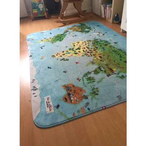 UNAMOURDETAPIS Tapis Enfant 70x95 Cm Rectangulaire ULTRA DOUX MAPPEMONDE Bleu Chambre Adapté Au Chauffage Par Le Sol - Bleu 4 UNAMOURDETAPIS Tapis Enfant 70x95 Cm Rectangulaire ULTRA DOUX MAPPEMONDE Bleu Chambre Adapté Au Chauffage Par Le Sol - Bleu – Image 4