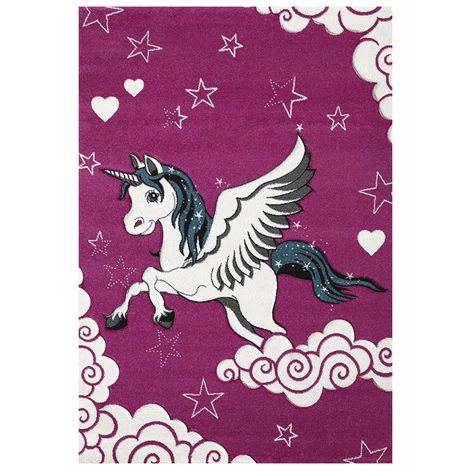 UNAMOURDETAPIS Tapis Enfant 120x170 Cm Rectangulaire KIDS LICORNE Rose Chambre Adapté Au Chauffage Par Le Sol - Rose 2 UNAMOURDETAPIS Tapis Enfant 120x170 Cm Rectangulaire KIDS LICORNE Rose Chambre Adapté Au Chauffage Par Le Sol - Rose – Image 2