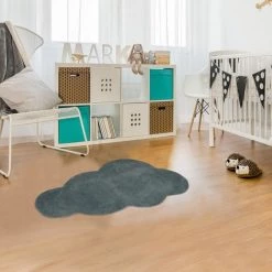 UNAMOURDETAPIS Tapis Enfant 50x80 Cm Forme Originale NUAGE 1 Gris Chambre Tufté Main Coton - Gris