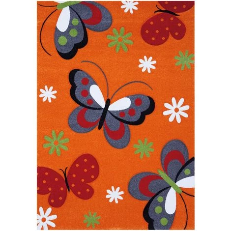 UNAMOURDETAPIS Tapis Enfant 80x150 Cm Rectangulaire KIDS PAPILLONS Orange Chambre Adapté Au Chauffage Par Le Sol - Orange 2 UNAMOURDETAPIS Tapis Enfant 80x150 Cm Rectangulaire KIDS PAPILLONS Orange Chambre Adapté Au Chauffage Par Le Sol - Orange – Image 2