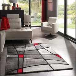 UNAMOURDETAPIS Tapis Salon 120x170 Cm Rectangulaire BRILLANCE ZAG Rouge Salon Adapté Au Chauffage Par Le Sol - Rouge