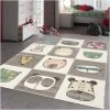 UNAMOURDETAPIS Tapis Enfant 80x150 Cm Rectangulaire ZOO TOO Gris Chambre Adapté Au Chauffage Par Le Sol - Gris