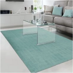 UNAMOURDETAPIS Tapis Salon 60x110 Cm Rectangulaire NEO UNI Vert Entrée Tufté Main Adapté Au Chauffage Par Le Sol - Vert