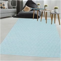 UNAMOURDETAPIS Tapis Kilim 60x110 Cm Rectangulaire SCANDINAVIA Bleu Entrée Tissé à La Main Coton - Bleu