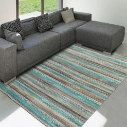 UNAMOURDETAPIS Tapis Kilim 80x150 Cm Rectangulaire ZAIRA Bleu Chambre Assemblé Cousu à La Main - Bleu
