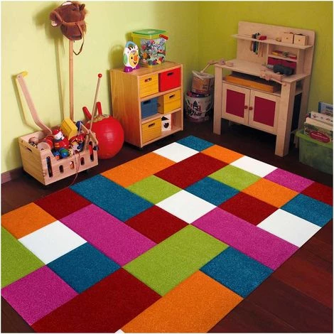 DEZENCO Tapis Salon 60x110 Cm Rectangulaire CARREAUX Multicolore Chambre Adapté Au Chauffage Par Le Sol - Multicolore 1 DEZENCO Tapis Salon 60x110 Cm Rectangulaire CARREAUX Multicolore Chambre Adapté Au Chauffage Par Le Sol - Multicolore