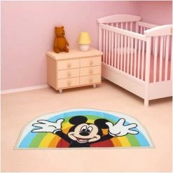 UNAMOURDETAPIS Tapis Enfant 50x80 Cm Forme Originale MICKEY RAINBOW SHAPED Multicolore Chambre Adapté Au Chauffage Par Le Sol - Multicolore