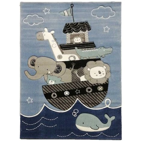 UNAMOURDETAPIS Tapis Enfant 60x110 Cm Rectangulaire ETELDA Bleu Chambre Adapté Au Chauffage Par Le Sol - Bleu 2 UNAMOURDETAPIS Tapis Enfant 60x110 Cm Rectangulaire ETELDA Bleu Chambre Adapté Au Chauffage Par Le Sol - Bleu – Image 2