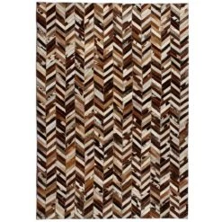 Tapis Cuir Véritable Patchwork 80 X 150 Cm Chevron Marron/Blanc VidaXL