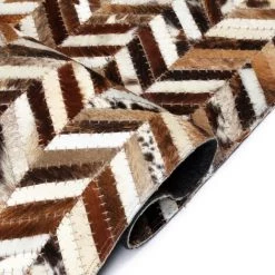 Tapis Cuir Véritable Patchwork 80 X 150 Cm Chevron Marron/Blanc VidaXL -Tapis et paillasson Soldes 8997614 3