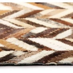 Tapis Cuir Véritable Patchwork 80 X 150 Cm Chevron Marron/Blanc VidaXL -Tapis et paillasson Soldes 8997614 5