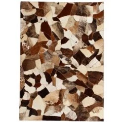 VidaXL Tapis Cuir Véritable Patchwork Aléatoire Marron Et Blanc 80x150 Cm - Multicolore