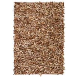 Tapis Shaggy Cuir Véritable Brun Roux 80x160 Cm VidaXL