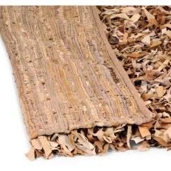 Tapis Shaggy Cuir Véritable Brun Roux 80x160 Cm VidaXL -Tapis et paillasson Soldes 8997855 4