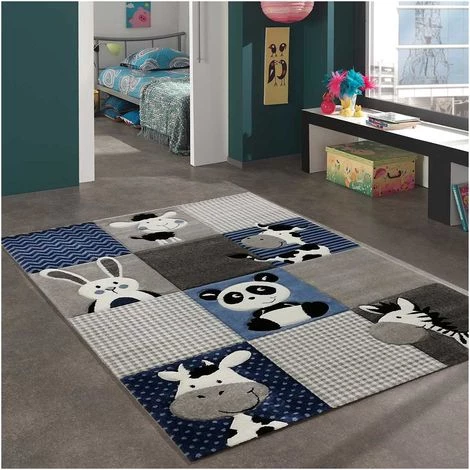UNAMOURDETAPIS Tapis Enfant 60x110 Cm Rectangulaire ZOO Bleu Chambre Adapté Au Chauffage Par Le Sol - Bleu 1 UNAMOURDETAPIS Tapis Enfant 60x110 Cm Rectangulaire ZOO Bleu Chambre Adapté Au Chauffage Par Le Sol - Bleu