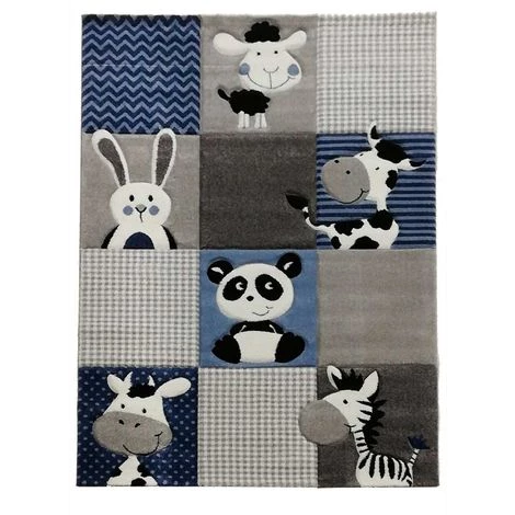 UNAMOURDETAPIS Tapis Enfant 60x110 Cm Rectangulaire ZOO Bleu Chambre Adapté Au Chauffage Par Le Sol - Bleu 2 UNAMOURDETAPIS Tapis Enfant 60x110 Cm Rectangulaire ZOO Bleu Chambre Adapté Au Chauffage Par Le Sol - Bleu – Image 2