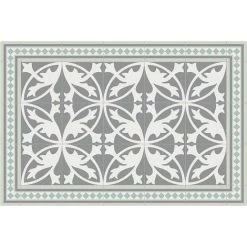 MATTEO Tapis Intérieur Extérieur En Vinyle Carreaux De Ciment Feuilles 90 X 60 Cm Gris - Gris