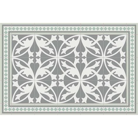 MATTEO Tapis Intérieur Extérieur En Vinyle Carreaux De Ciment Feuilles 90 X 60 Cm Gris - Gris 1 MATTEO Tapis Intérieur Extérieur En Vinyle Carreaux De Ciment Feuilles 90 X 60 Cm Gris - Gris