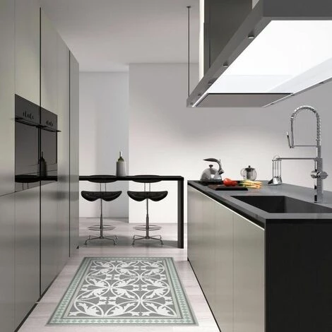 MATTEO Tapis Intérieur Extérieur En Vinyle Carreaux De Ciment Feuilles 90 X 60 Cm Gris - Gris 2 MATTEO Tapis Intérieur Extérieur En Vinyle Carreaux De Ciment Feuilles 90 X 60 Cm Gris - Gris – Image 2